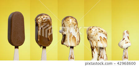 melting melted chocolate ice cream in summer hot w 42968600