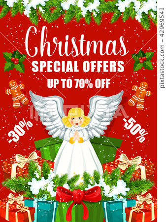 Christmas sale poster with Xmas gift and present Christmas sale poster with Xmas gift and present 42969541