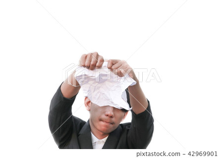 businessman tearing up a document on white businessman tearing up a document on white 42969901