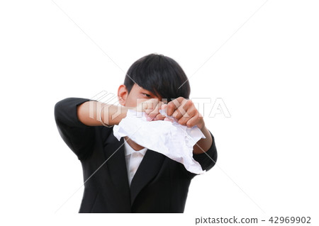 businessman tearing up a document on white businessman tearing up a document on white 42969902