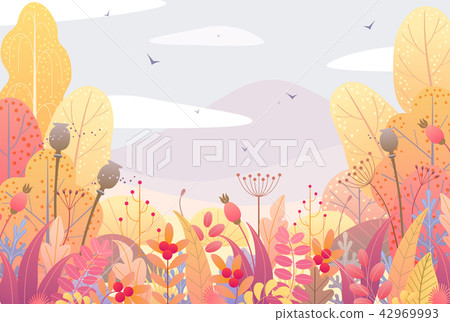 Floral Border and Autumn Landscape Floral Border and Autumn Landscape 42969993
