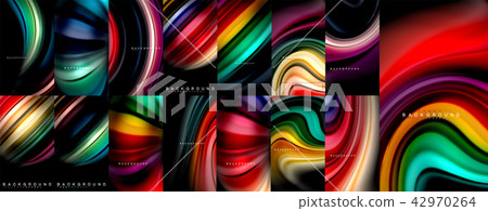 Fluid color flow abstract background mega collection, modern colorful flowing designs, liquid waves 42970264