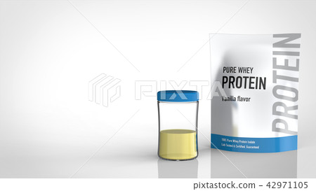 Bag protein and protein shaker with protein left left copy space 42971105