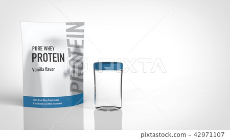 Bag protein and empty protein shaker Right copy space 42971107