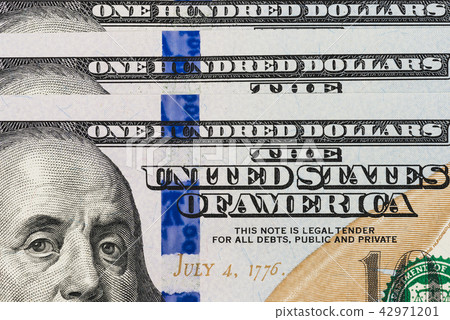 Close up of new hundred dollar bill. 42971201