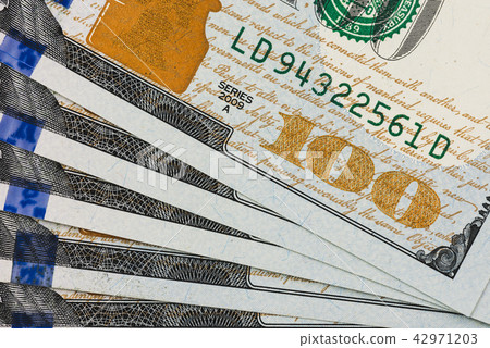 Close up of new hundred dollar bill. 42971203