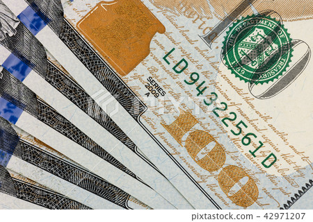 Close up of new hundred dollar bill. Close up of new hundred dollar bill. 42971207