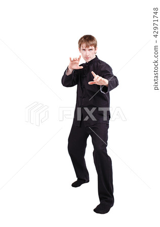 Man in a kimono practicing kung fu 42971748