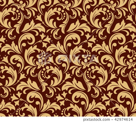 Flower pattern. Seamless gold and brown... - Stock Illustration ...