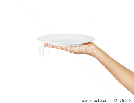 Hand holding empty plate isolated  42976100