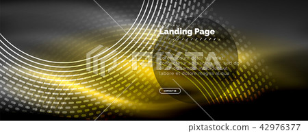 Neon glowing techno lines, hi-tech futuristic abstract background template with circles, landing 42976377