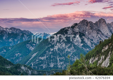 Colorful sunset over high Julian Alps peaks, Colorful sunset over high Julian Alps peaks, 42976894
