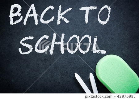 Back to school on chalkboard with sponge chalk  42976983