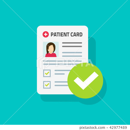 Patient card or medical form list with results data and approved check mark vector illustration Patient card or medical form list with results data and approved check mark vector illustration 42977489