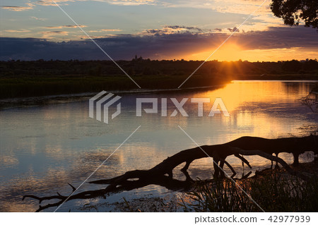 Beautiful sunset over the river. Beautiful sunset over the river. 42977939