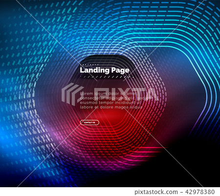 Neon glowing techno hexagon shape lines, hi-tech futuristic abstract background, landing page 42978380