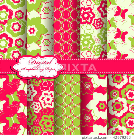 Set of vector abstract flower scrapbook pattern Set of vector abstract flower scrapbook pattern 42979293