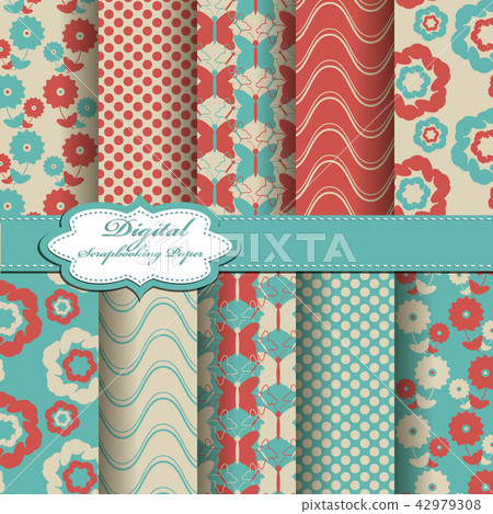 Set of vector abstract flower scrapbook pattern Set of vector abstract flower scrapbook pattern 42979308