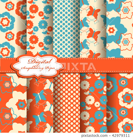 Set of vector abstract flower scrapbook pattern 42979311