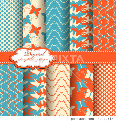Set of vector abstract flower scrapbook pattern 42979312