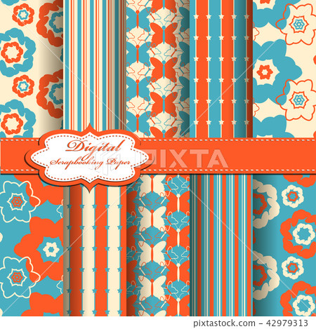 Set of vector abstract flower scrapbook pattern 42979313