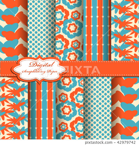 Set of vector abstract flower scrapbook pattern 42979742