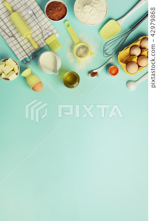 Baking ingredients - butter, sugar, flour, eggs 42979868