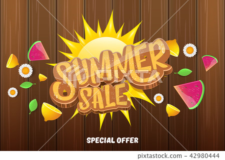 vector sammer sale horizontal banner with text, summer green grass, flying fresh lemons, flowers and vector sammer sale horizontal banner with text, summer green grass, flying fresh lemons, flowers and 42980444