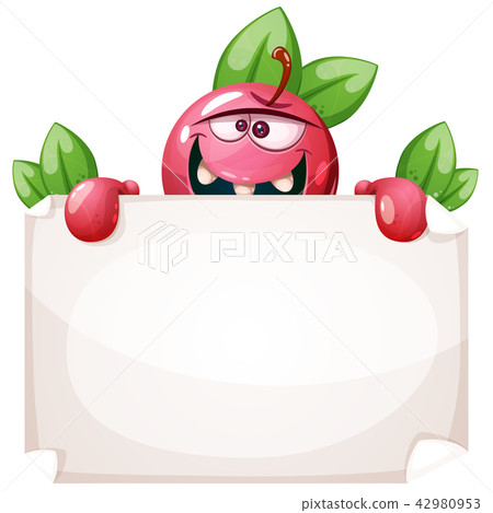 Cartoon funny apple with paper banner 42980953