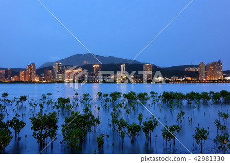 Night view of Tamsui cityscape in Bali riverbank 42981330