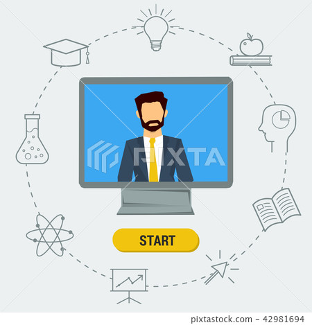 Flat illustration of lecturer on the monitor Flat illustration of lecturer on the monitor 42981694