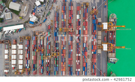 Aerial view container ship from sea port. Aerial view container ship from sea port. 42981752