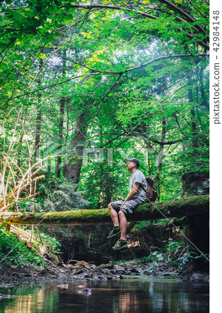 Alone man in wild forest Alone man in wild forest 42984148