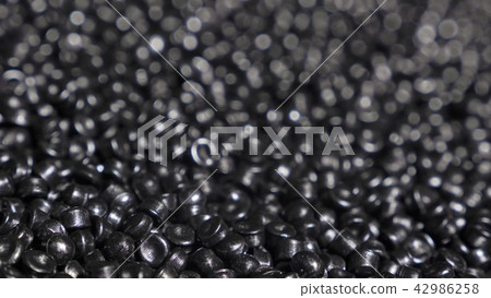Plastic black gray granulated crumb. Manufacture of plastic water pipes factory. Process of making 42986258