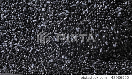 Plastic black gray granulated crumb. Manufacture of plastic water pipes factory. Process of making Plastic black gray granulated crumb. Manufacture of plastic water pipes factory. Process of making 42986960