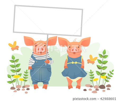 Cute pig holding sign Cute pig holding sign 42988601
