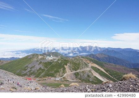 從Mt. Norikura和Mizutani Shoten看到的北阿爾卑斯山脈 從Mt. Norikura和Mizutani Shoten看到的北阿爾卑斯山脈 42990480