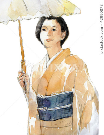 A woman in kimono holding a parasol. Kyoto A woman in kimono holding a parasol. Kyoto 42990878