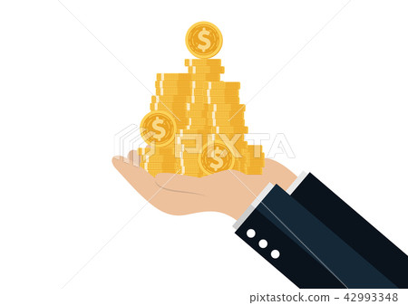 Hand holding tree growing on coins stack 42993348