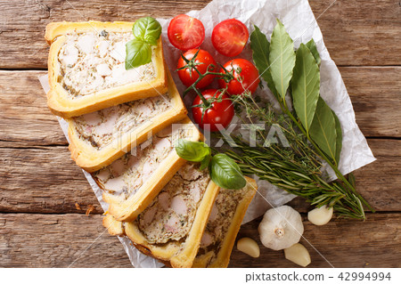 chicken terrine, jelly, aspic with brioche chicken terrine, jelly, aspic with brioche 42994994