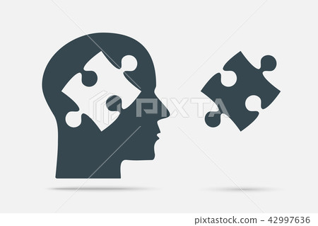 Grey Puzzle Piece Head. Jigsaw Puzzle Object. Grey Puzzle Piece Head. Jigsaw Puzzle Object. 42997636