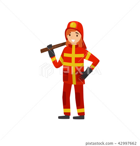 Fireman in uniform with axe, firefighter character at work vector Illustration on a white background Fireman in uniform with axe, firefighter character at work vector Illustration on a white background 42997662
