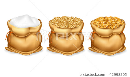 set realistic canvas bag full of grains or cereal 42998205
