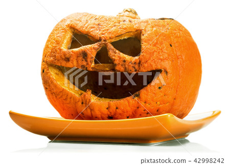 rotten pumpkin lantern Jack carved for Halloween  42998242