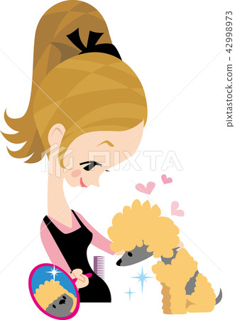 Pet salon women trimming a dog 42998973