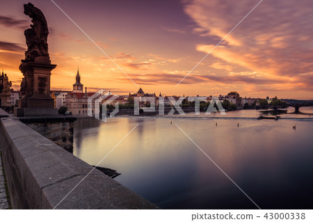 View of Vltava River and Prague at dawn 43000338