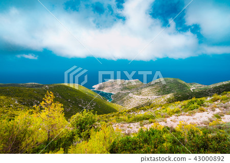 Porto Vromi on Zakynthos island, Blue sea bay of mediterranean sea, Greece 43000892