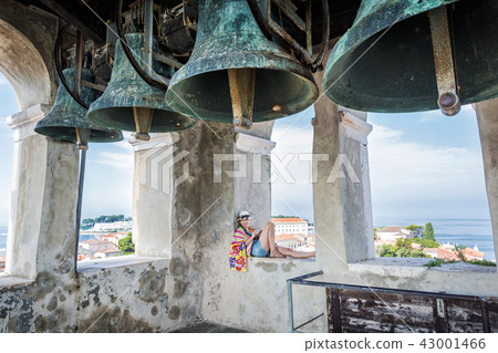 Woman posing in tower, Euphrasian Basilica, Porec 43001466