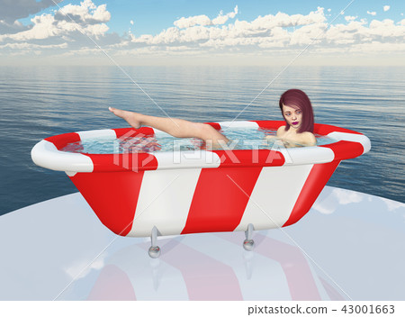Young woman in a bathtub at the sea 43001663