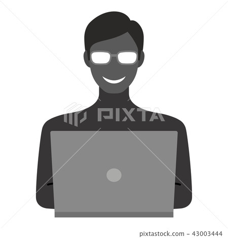 PC and a mysterious person laughing (glasses) 43003444